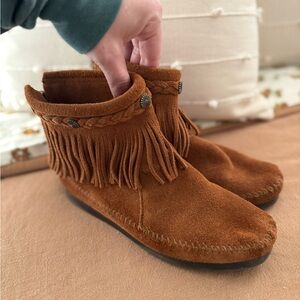 Minnetonka Brown Fringe Ankle Boots